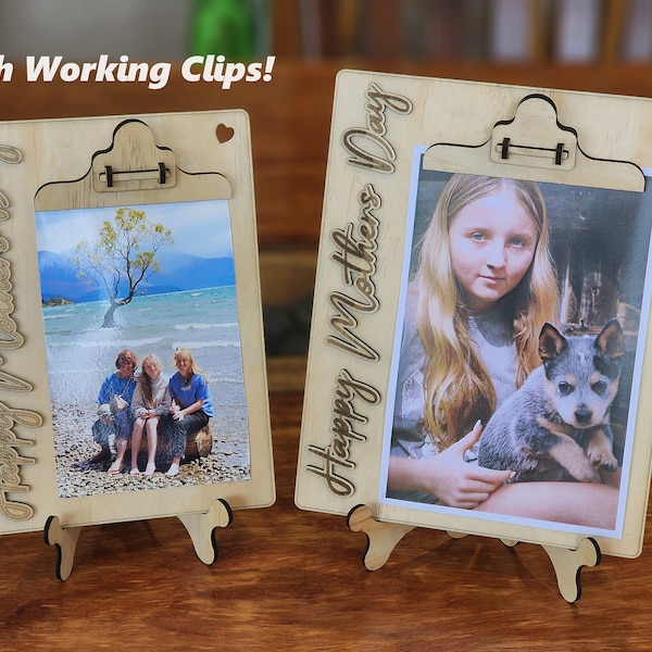 MOTHERS DAY CLIPBOARD Photo Display Gift with Working clip! - 2 x Sizes! Including Folding Easel. clipboard glowforge, svg Laser Cut File