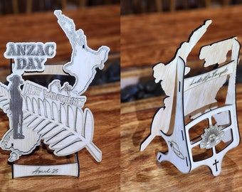 ANZAC Day (NZ) REMEMBRANCE with built-in Stand! Laser Cut File, Lest we forget Army 25 April  svg glowforge lightburn New Zealand Anzac Day