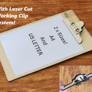 PAPIER À PAPIER DÉCOUPÉ AU LASER (A4 et Letter) avec clip fonctionnel ! Fichiers entièrement découpés au laser - 6 x tailles inclus ! Fichier découpé au laser sans matériel Glowforge svg