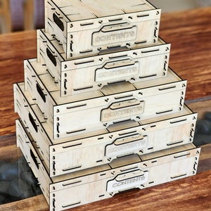 STACKABLE BOXES/TRAYS No Glue Required  - 5 x Sizes Stackable Self Aligning Storage Boxes / Stackable Trays with a Top Lid. Click-Fit svg