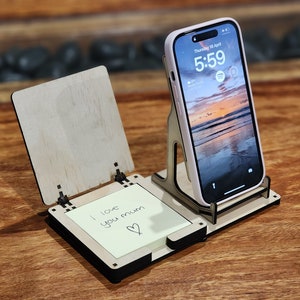Soporte para teléfono del Día de la Madre con notas adhesivas ¡Regalo con tapa con bisagras! Publicarlo, soporte para teléfono, regalo del día de las madres Glowforge svg archivo vectorial de archivo de corte láser
