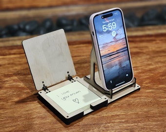MOTHERS DAY PHONE Stand with Sticky Notes Gift with hinged lid! Post it, Phone Stand, Moms Day Gift glowforge svg Laser Cut File vector file