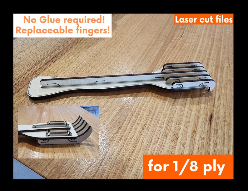 K&ouml;nnte beinhalten: Laserschnittdateien f&uuml;r einen Holzschlitten mit austauschbaren Fingern. Kein Kleber erforderlich. F&uuml;r 1/8 Zoll Sperrholz.