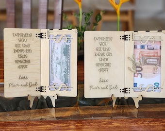 URODZINOWE KARTY Z PIENIĘDZMI! 4 rozmiary! Składana konstrukcja. Zawiasowa konstrukcja z klapką na pieniądze! Bonus: Urodziny z zawiasami, Glowforge, plik wycinany laserowo SVG