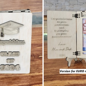 SOLDI DI LAUREA Card Design pieghevole Versione EURO! Design pieghevole. Versione 2 Design a cerniera con porta soldi! Glowforge, file di taglio laser in formato SVG
