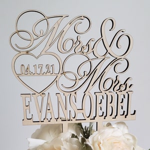Mrs and Mrs Personalized Wedding Cake Topper, Lesbian Cake Topper, Same Sex Wedding, Gay Wedding Topper-WOOD