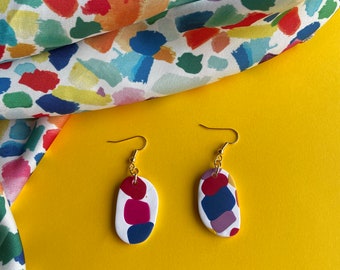 Original and colorful polymer clay earrings with 24K fine gold ear hooks, handmade, unique model