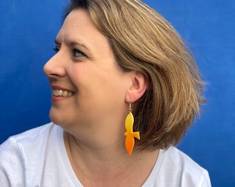 Original and colorful polymer clay earrings with 24k fine gold ear hooks, handmade, unique design