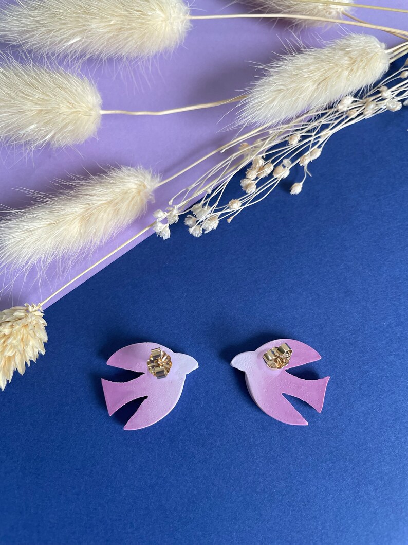 Original and colorful polymer clay earrings with 24k fine gold stud earrings, handmade creation, unique design image 3