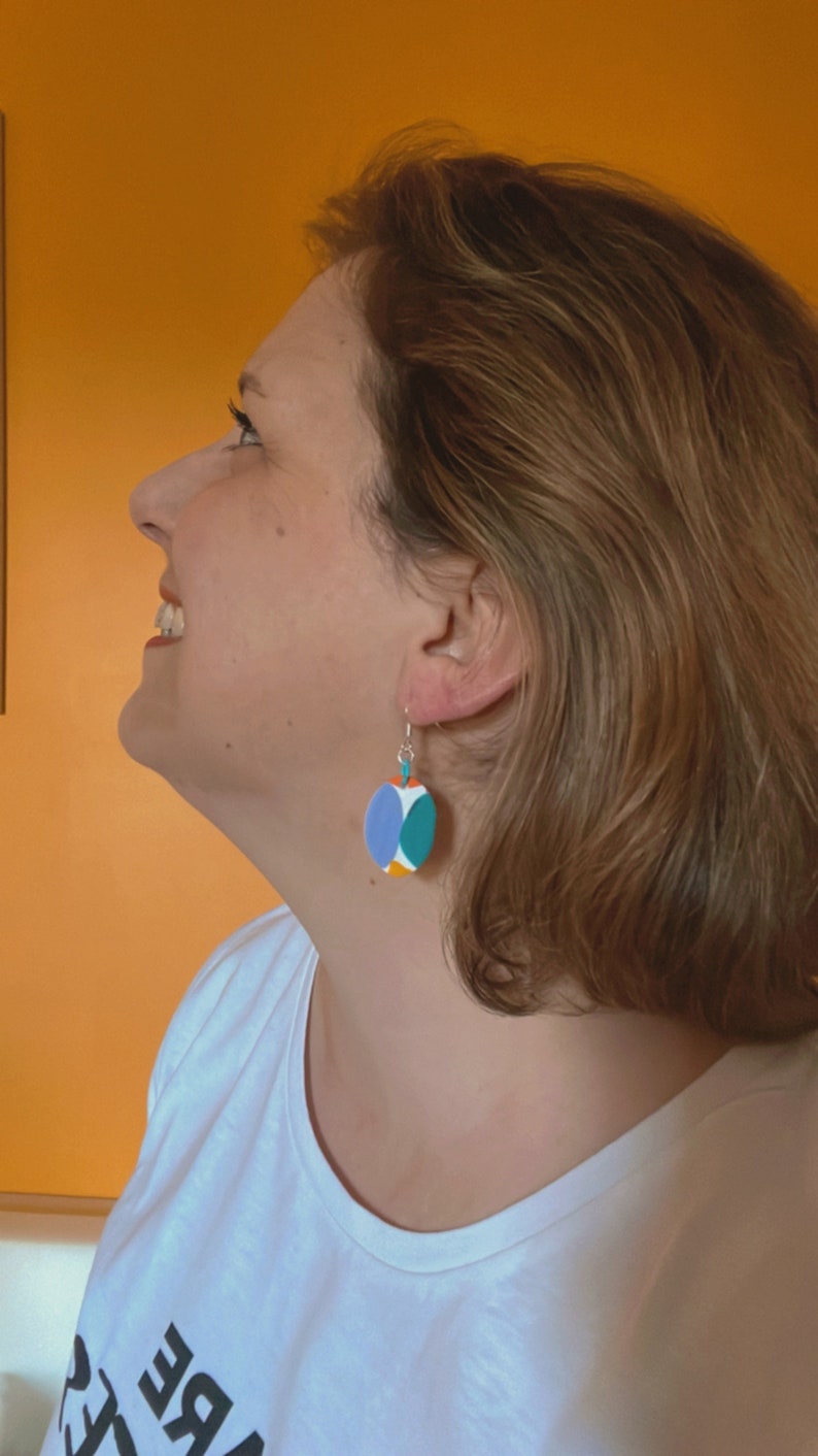 Boucles d'oreilles originales et colorées en argile polymère avec crochets doreilles en argent 925, fait main, modèle unique image 3