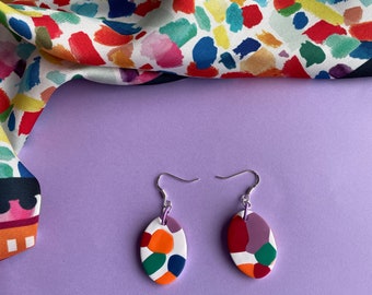 Original and colorful polymer clay earrings with 925 silver ear hooks, handmade, unique model