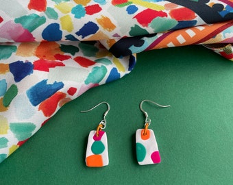 Original and colorful polymer clay earrings with 925 silver ear hooks, handmade, unique model