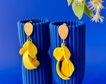 Yura, boucles d'oreilles pendantes en argile polymère avec clous d’oreilles dorés à l'or fin 24k ou argentés, création fait main
