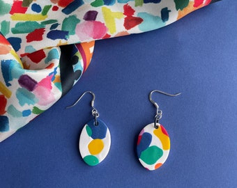 Original and colorful polymer clay earrings with 925 silver ear hooks, handmade, unique model