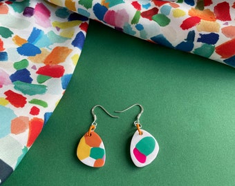 Original and colorful polymer clay earrings with 925 silver ear hooks, handmade, unique model