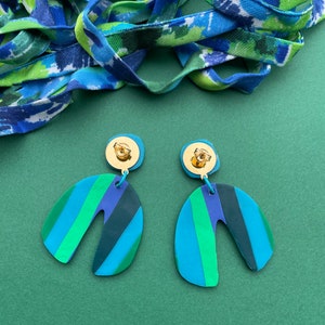 Original and colorful polymer clay earrings with 24k fine gold stud earrings, handmade creation, unique model image 3