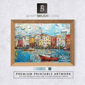 Coastal Wall Art - Harbor Scene Printable | Nautical Digital Art for Home Decor | Instant Download