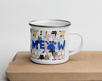 Enamel cup enamel mug camping mug cats cats all over meow