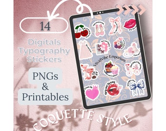 Coquette Sticker Pack, Coquette Sticker Bundle, Coquette Digital Sticker Download,Coquette png Sticker Download,Coquette typography stickers