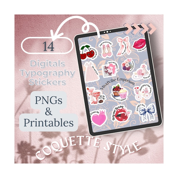 Coquette Sticker Pack, Coquette Sticker Bundle, Coquette Digital Sticker Download,Coquette png Sticker Download,Coquette typography stickers