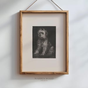 Vintage Terrier Dog Print, Rustic Grey Pet Art, Neutral Dog Lover Wall Decor, Washed Painting Illustration, Moody Dog Wall Art