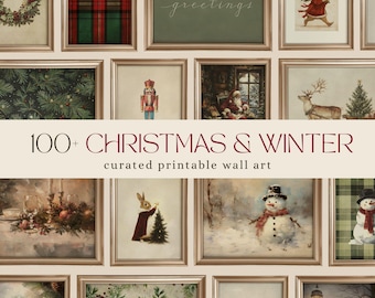100+ Christmas Prints Bundle, Vintage Holiday Wall Art Collection, Traditional Winter Set, Whimsical Decor, Rustic Festive Printable Gallery