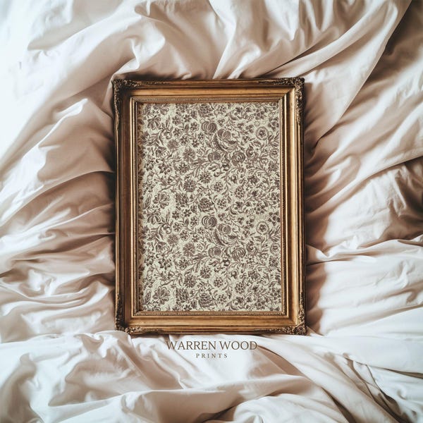 Rustic Vintage Floral Print, Beige & Light Brown Wall Art, Farmhouse Decor, Antique Floral Pattern, Muted Earthy Tones, Digital Download