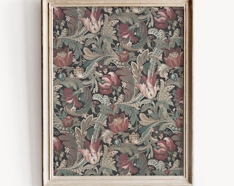 Vintage Floral Print, Burgundy Print, Rustic Floral, Floral Art, Burgundy Flower Print, Farmhouse Print, Burgundy and Green Wall Art