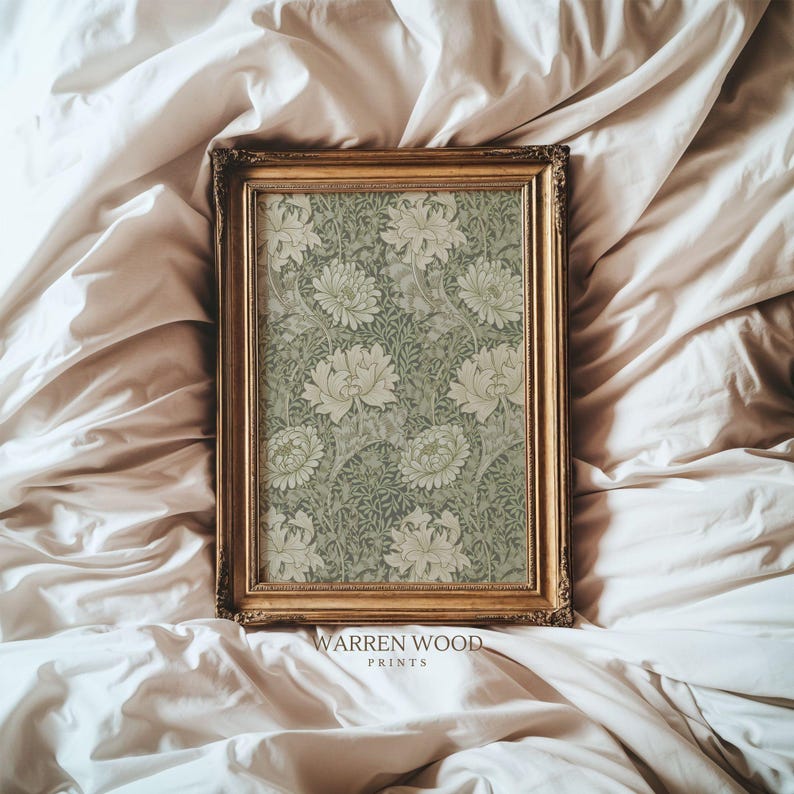 Sage Green Wall Art, Vintage Floral Print, Rustic Botanical Artwork, Printable Green Flower Poster, Calming Nature Decor for Bedroom image 1
