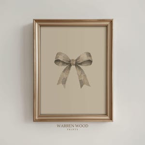 Vintage Bow Print, Minimalist Neutral Wall Art, Beige Ribbon Illustration, Off-White Portrait Printable, Rustic Elegant Decor, Beige Print