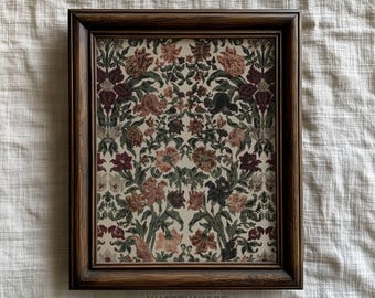 Vintage Floral Pattern Print, Moody Botanical Wall Art, Antique Style Flower Illustration, Dark Cottagecore Decor, Burgundy Neutral Floral