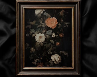 秋の花のウォールアート、素朴な秋の花の絵画、ダークなヴィンテージフラワー、ニュートラルな秋のホームデコレーション、ムーディな秋のアートワーク、ダークアカデミアの秋