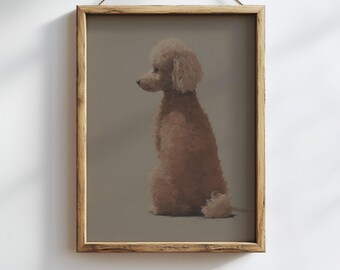 Vintage Toy Poodle Print, Neutral Dog Wall Art, Light Brown Beige
