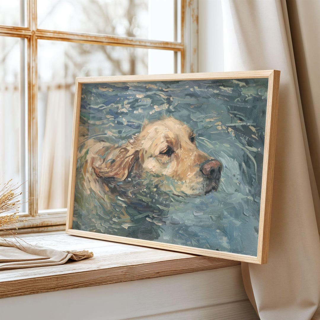 Golden Retriever Wall Art, Dog Swimming Print, Water Dog Painting ...