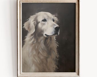 Vintage Golden Retriever Painting, Rustic Dog Wall Art, Farmhouse Pet Art, Brown Toned Animal Print, Country Home Artwork, Digital Download