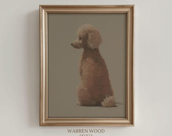Vintage Toy Poodle Print, Neutral Dog Wall Art, Light Brown Beige Pink Background, Elegant Pet Portrait Printable, Rustic Animal Decor