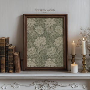 Sage Green Wall Art, Vintage Floral Print, Rustic Botanical Artwork, Printable Green Flower Poster, Calming Nature Decor for Bedroom image 2