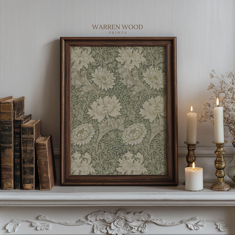 Sage Green Wall Art, Vintage Floral Print, Rustic Botanical Artwork, Printable Green Flower Poster, Calming Nature Decor for Bedroom image 2