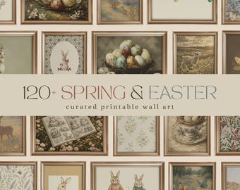 120+ Spring Easter Wall Art Bundle, Vintage Easter Prints Set, Bunny Rabbit Gallery Wall, Floral Spring Decor, Easter Printable Collection