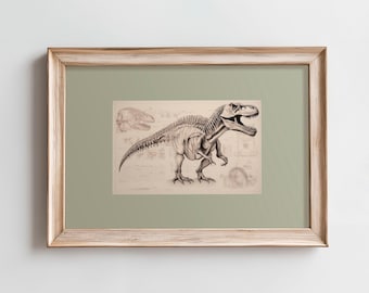 Dinosaur Nursery Wall Art, T-Rex Fossil Printable, Sage Green Dino Print, Neutral Dinosaur Poster, Boys Room Decor, Paleontology Art