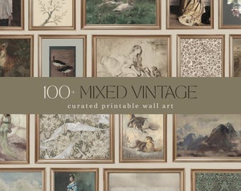 100+ Mixed Vintage Wall Art Bundle, Eclectic Antique Print Collection, Vintage Gallery Wall Set, Neutral Toned, Curated Vintage Decor