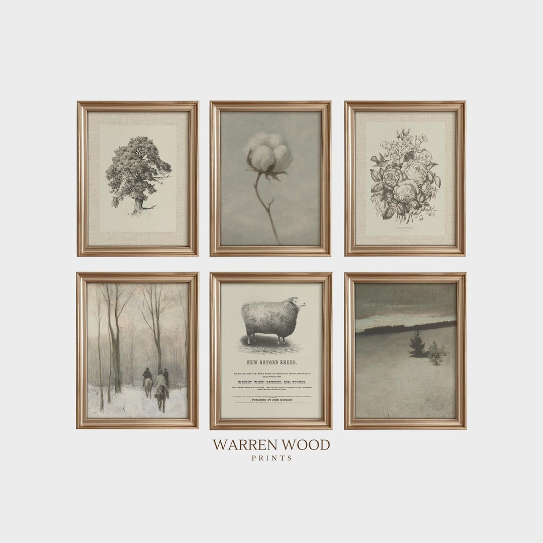 Neutral Farmhouse Gallery Wall Set of 6, Vintage English Country ...