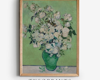 White Roses, Still Life Vintage Oil Painting, Downloadable Digital Art, Printable House Decor