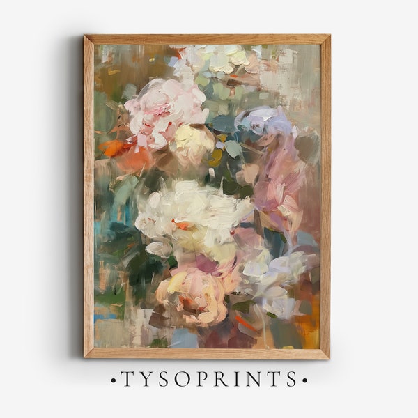 Muted Flowers Painting, PRINTABLE Wall Art, Downloadable House Decor, Soft Tones Digital Print