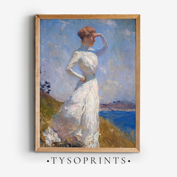 Sunlight, Printable Vintage Painting, Summer, Warm Tone, Woman, Digital Print, Downloadable Wall Art Decor, Oil on Canvas
