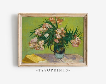 Oleander, Vintage Still Life Painting, PRINTABLE House Decor, Digital Download, Downloadable Print