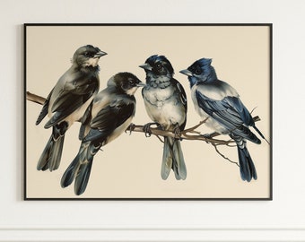 Vintage Blue Bird Print | Moody Vintage Decor | Bird Printable Wall Art | Bluebird Wall Decor | Bluebird Art | Digital Nursery Wall Decor