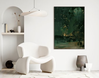 Green Abstract Painting Moody Wall Art | Landscape Oil Painting Downloadable Print | Bookshelf Decor Landscape Painting