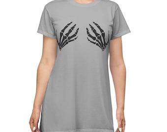 Skeleton Hands T-Shirt Dress, Edgy Goth Fashion