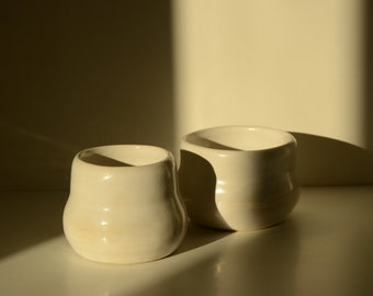 set of two white small coffee cups, doppio cup, lungo cup, minimalistic mugs, perfect gift for coffee lovers